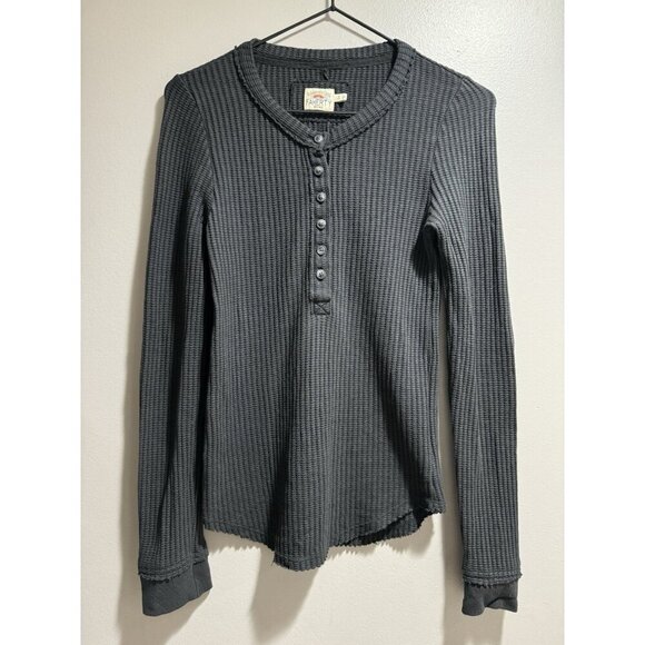 Faherty Tops - Faherty Womens XS Black Charcoal Knit Henley Long Sleeve Pima Cotton Soft Blend